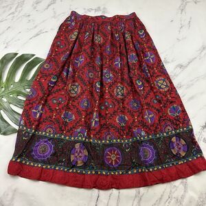 Design Partnership Womens Vintage 90s Pleated Maxi Skirt Size 14 Red Floral Wool